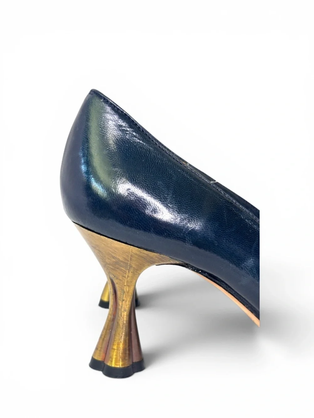 The Architecture Pump | Timothy Hitsman Navy Leather and Gold Sculptural‎ Heels